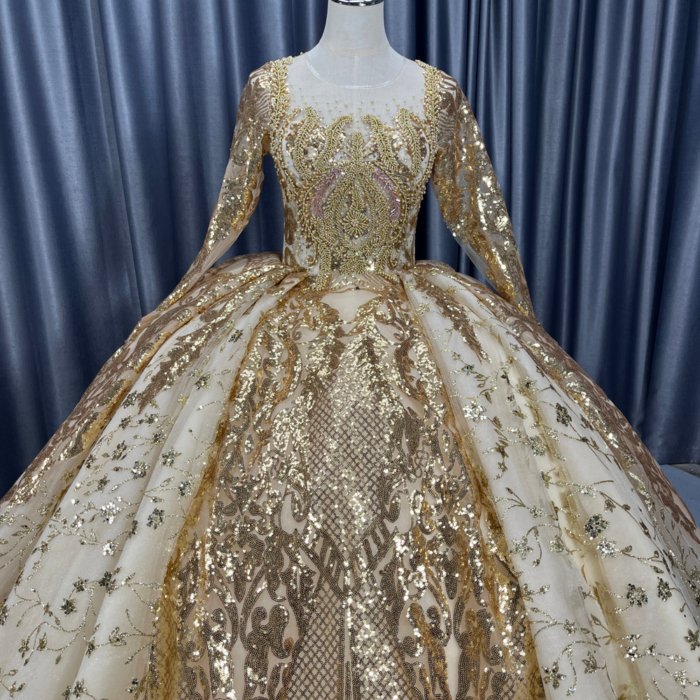 2025 Gold Wedding Dress Elegant Bridal Gown Flowers Vestidos De Novias Sequined Beading Lace Evening Party Dress Nigeria CM02 - Image 5
