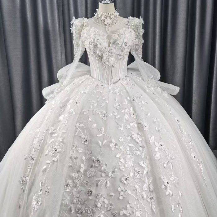 2025 Wedding Dress Elegant Bridal Gown Flowers Vestidos De Novias Sequined Beading Lace Evening Party Dress Nigeria CM15-1