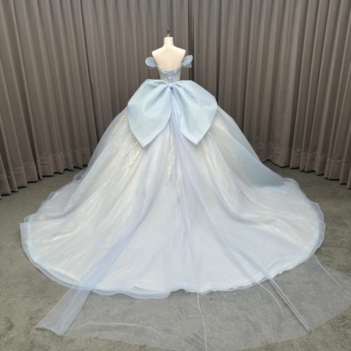 2025 Blue Quinceanera Dress Sweet 15 Off Shoulder Quinceañera Flowers Vestidos De 15 Años Sequined Beading Lace Evening Party Dress MW82 - Image 2