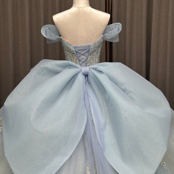 2025 Blue Quinceanera Dress Sweet 15 Off Shoulder Quinceañera Flowers Vestidos De 15 Años Sequined Beading Lace Evening Party Dress MW82 - Image 4