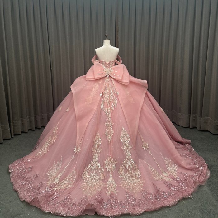 2025 Pink Quinceanera Dress Sweet 15 Quinceañera Flowers Vestidos De 15 Años Sequined Beading Lace Evening Party Dress MW83 - Image 2