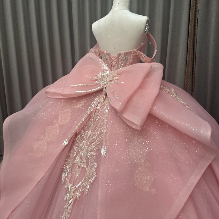 2025 Pink Quinceanera Dress Sweet 15 Quinceañera Flowers Vestidos De 15 Años Sequined Beading Lace Evening Party Dress MW83 - Image 4