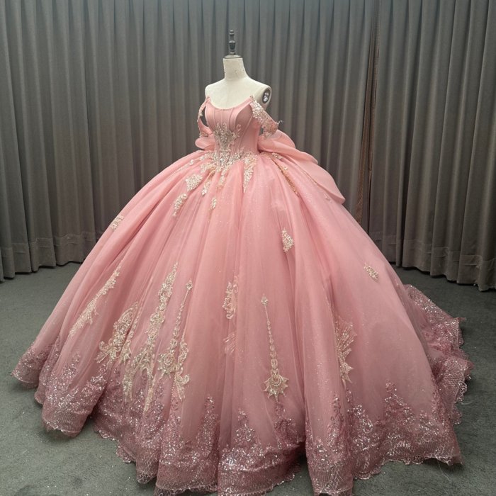 2025 Pink Quinceanera Dress Sweet 15 Quinceañera Flowers Vestidos De 15 Años Sequined Beading Lace Evening Party Dress MW83 - Image 5