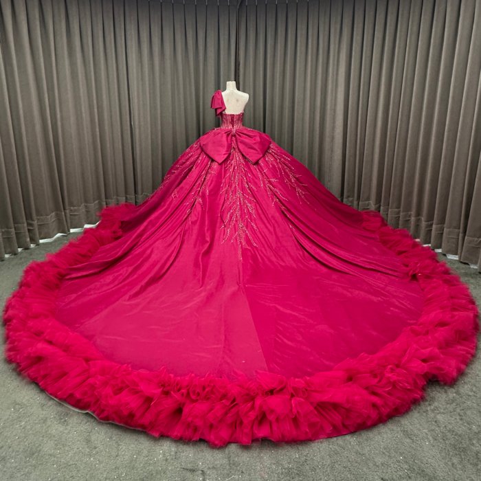 2025 Fuchsia Quinceanera Dress Sweet 15 Quinceañera Flowers Vestidos De 15 Años Sequined Beading Lace Evening Party Dress MCD01 - Image 2