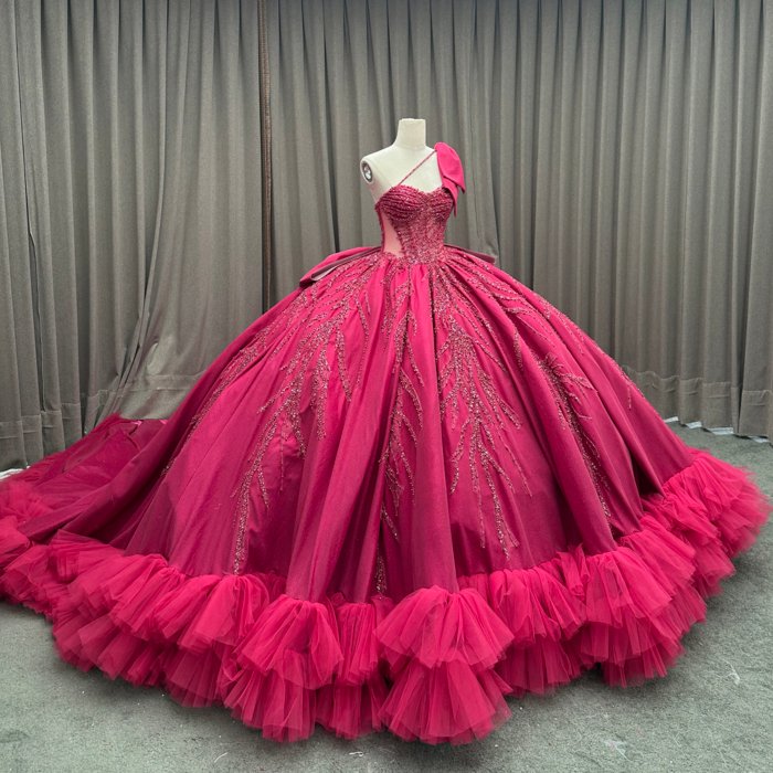 2025 Fuchsia Quinceanera Dress Sweet 15 Quinceañera Flowers Vestidos De 15 Años Sequined Beading Lace Evening Party Dress MCD01 - Image 5