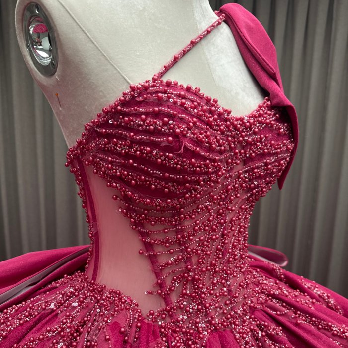 2025 Fuchsia Quinceanera Dress Sweet 15 Quinceañera Flowers Vestidos De 15 Años Sequined Beading Lace Evening Party Dress MCD01 - Image 6