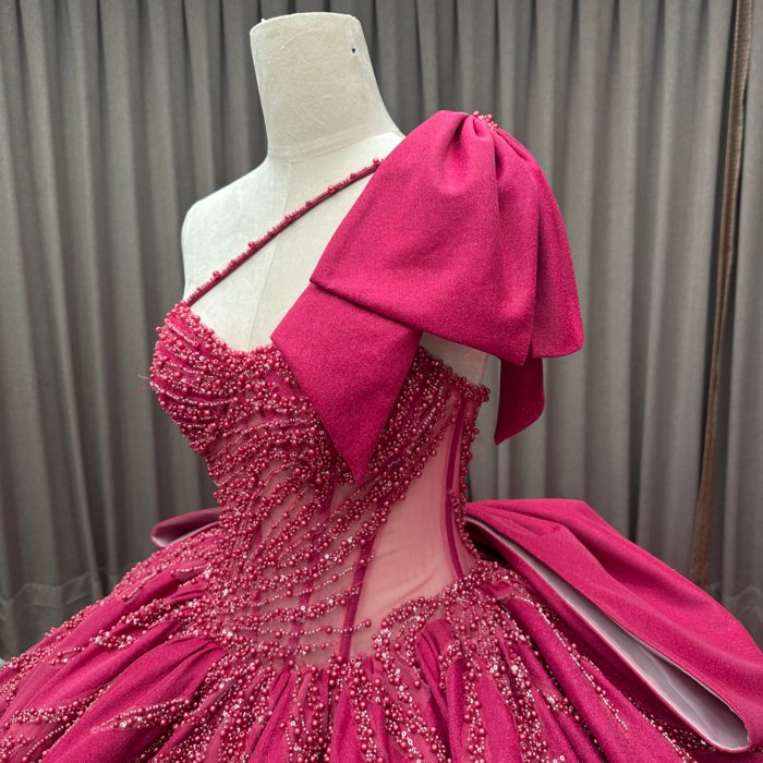 2025 Fuchsia Quinceanera Dress Sweet 15 Quinceañera Flowers Vestidos De 15 Años Sequined Beading Lace Evening Party Dress MCD01 - Image 3