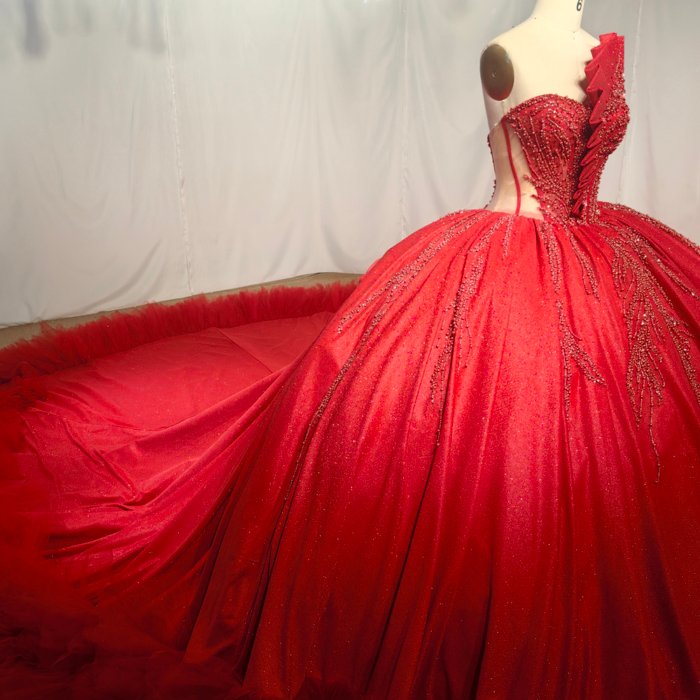 2025 Red Quinceanera Dress Sweet 15 Quinceañera Flowers Vestidos De 15 Años Sequined Beading Lace Evening Party Dress MCD09 - Image 6