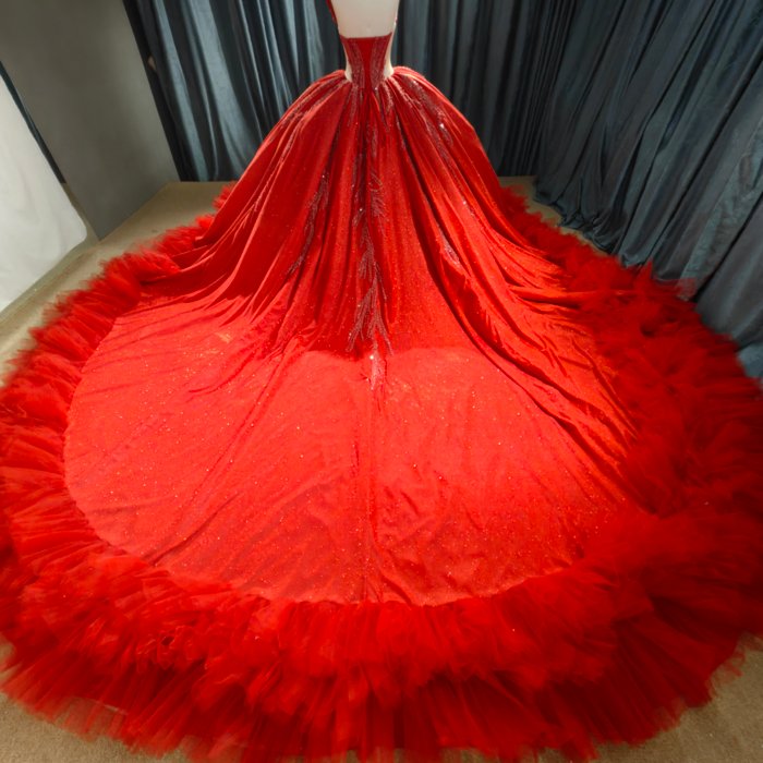 2025 Red Quinceanera Dress Sweet 15 Quinceañera Flowers Vestidos De 15 Años Sequined Beading Lace Evening Party Dress MCD09 - Image 2