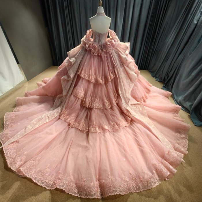 2025 Pink Quinceanera Dress Sweet 15 Rosa Quinceañera Flowers Vestidos De 15 Años Sequined Beading Lace Evening Party Dress MCD15 - Image 2