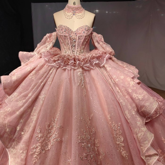 2025 Pink Quinceanera Dress Sweet 15 Rosa Quinceañera Flowers Vestidos De 15 Años Sequined Beading Lace Evening Party Dress MCD15 - Image 3
