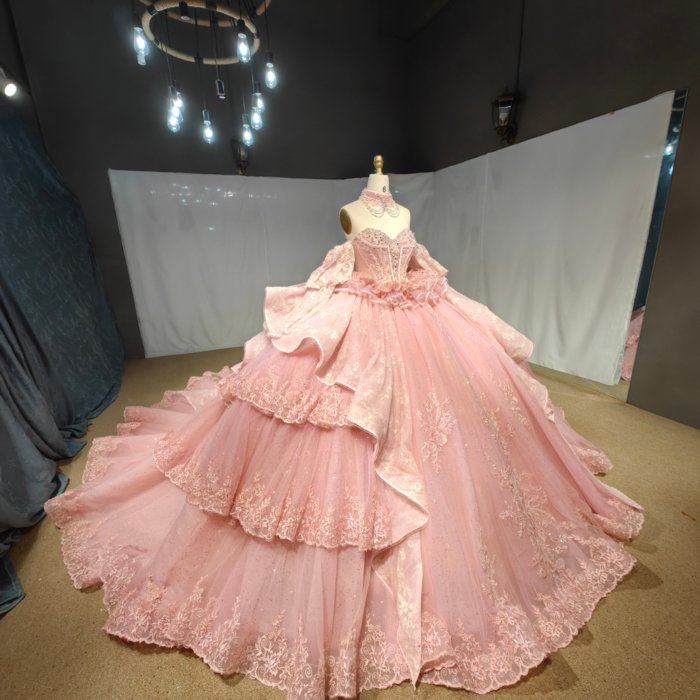 2025 Pink Quinceanera Dress Sweet 15 Rosa Quinceañera Flowers Vestidos De 15 Años Sequined Beading Lace Evening Party Dress MCD15 - Image 4