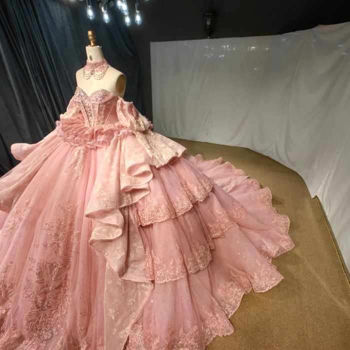 2025 Pink Quinceanera Dress Sweet 15 Rosa Quinceañera Flowers Vestidos De 15 Años Sequined Beading Lace Evening Party Dress MCD15 - Image 5