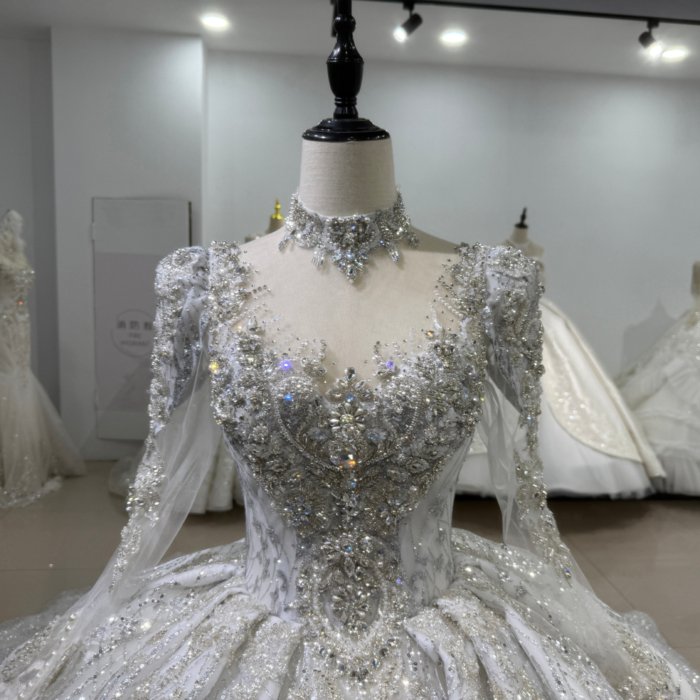 2025 Luxury Wedding Dress Elegant Bridal Gown Flowers Vestidos De Novias Sequined Beading Lace Evening Party Dress Long Sleeves High Neck XS186 - Image 3