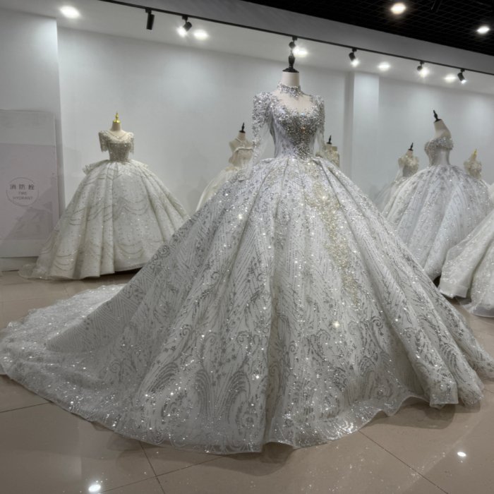 2025 Luxury Wedding Dress Elegant Bridal Gown Flowers Vestidos De Novias Sequined Beading Lace Evening Party Dress Long Sleeves High Neck XS186 - Image 4