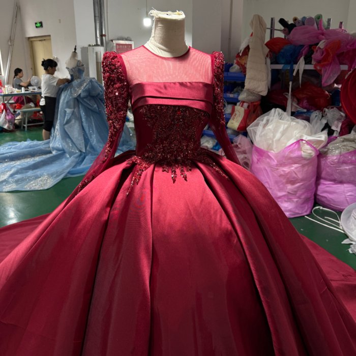 2025 Dark Red Satin Wedding Dress Elegant Bridal Gown Flowers Vestidos De Novias Sequined Beading Lace Evening Party Dress XS188 - Image 3