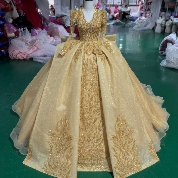 2025 Gold Quinceanera Dress Sweet 15 Quinceañera Flowers Vestidos De 15 Años Sequined Beading Lace Evening Party Dress XS192 - Image 3