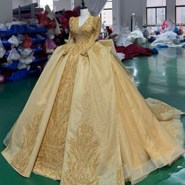 2025 Gold Quinceanera Dress Sweet 15 Quinceañera Flowers Vestidos De 15 Años Sequined Beading Lace Evening Party Dress XS192 - Image 5