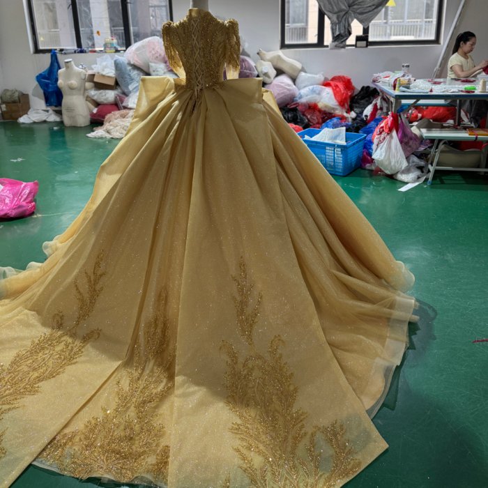 2025 Gold Quinceanera Dress Sweet 15 Quinceañera Flowers Vestidos De 15 Años Sequined Beading Lace Evening Party Dress XS192 - Image 4