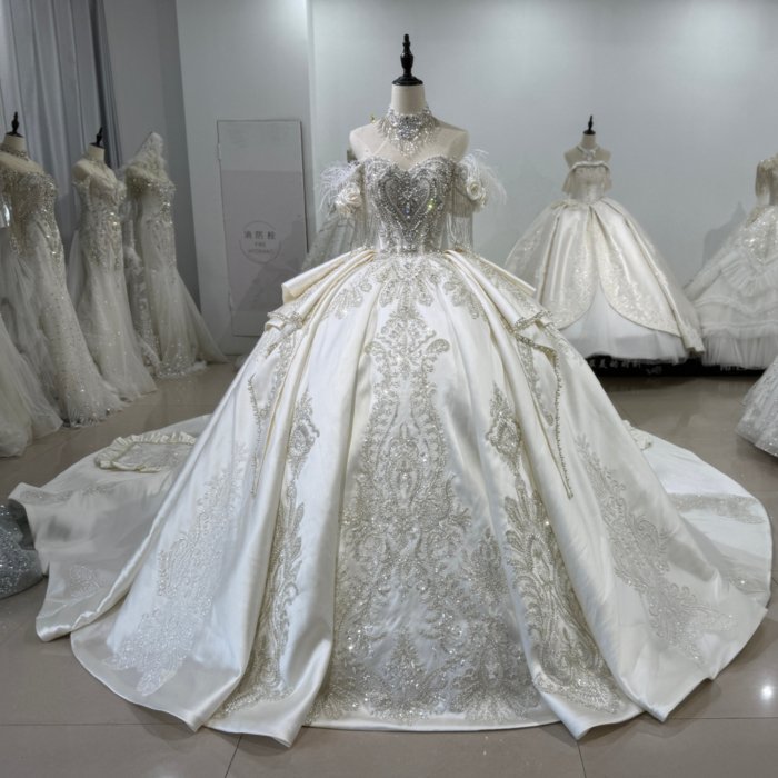 2025 Wedding Dress Elegant Off Shoulder Luxury Bridal Gown Flowers Vestidos De Novias Sequined Beading Lace Evening Party Dress XS194
