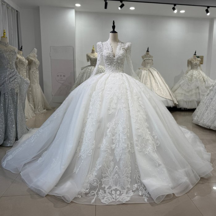 2025 Wedding Dress Elegant Bridal Gown Flowers Vestidos De Novias Long Sleeves Lace Evening Party Dress XS196