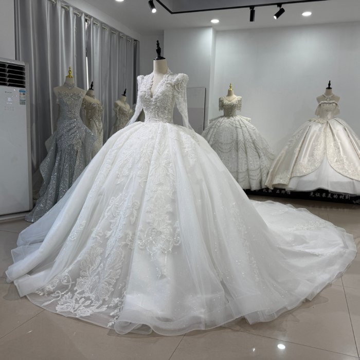 2025 Wedding Dress Elegant Bridal Gown Flowers Vestidos De Novias Long Sleeves Lace Evening Party Dress XS196 - Image 4