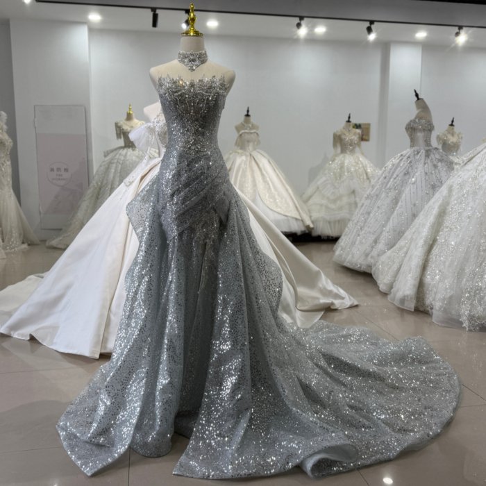 2025 Mermaid Wedding Dress Elegant Bridal Gown Flowers Vestidos De Novias Sequined Beading Lace Evening Party Dress XS197