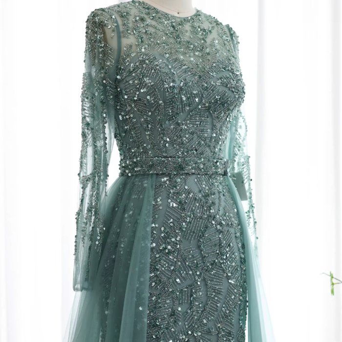 Luxury Dubai Sage Green Evening Dresses with Cape Fuchsia Crystal Gold Elegant Women Wedding Formal Party Gown 183 (Customer Link) - Image 4