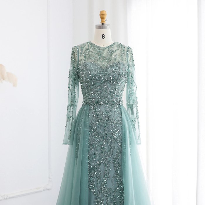 Luxury Dubai Sage Green Evening Dresses with Cape Fuchsia Crystal Gold Elegant Women Wedding Formal Party Gown 183 (Customer Link) - Image 5