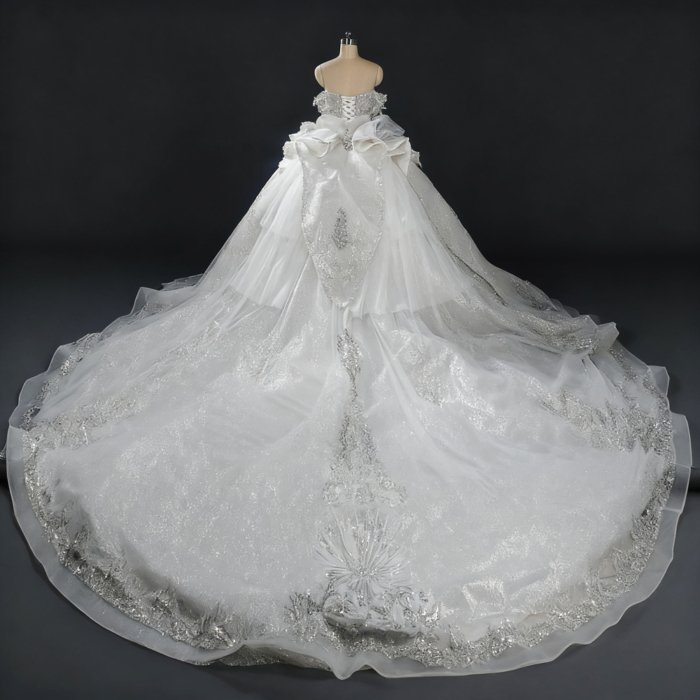 Sparkling Bejeweled Ivory Off Shoulder Ball Gown Wedding Dress Long Trailing Gown Bridal Dress - Image 2