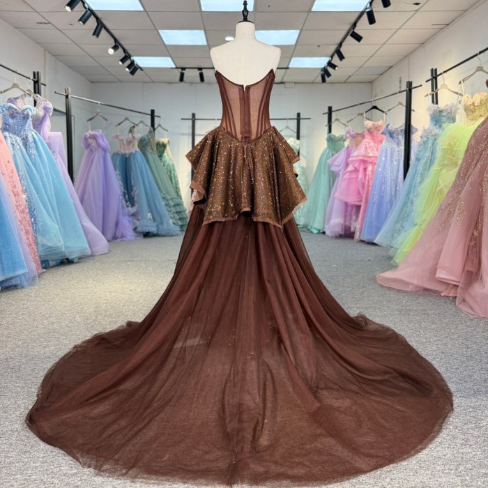 Luxury Dubai Brown Evening Dresses Crystal Elegant Women Wedding Formal Party Gown 1342 - Image 2