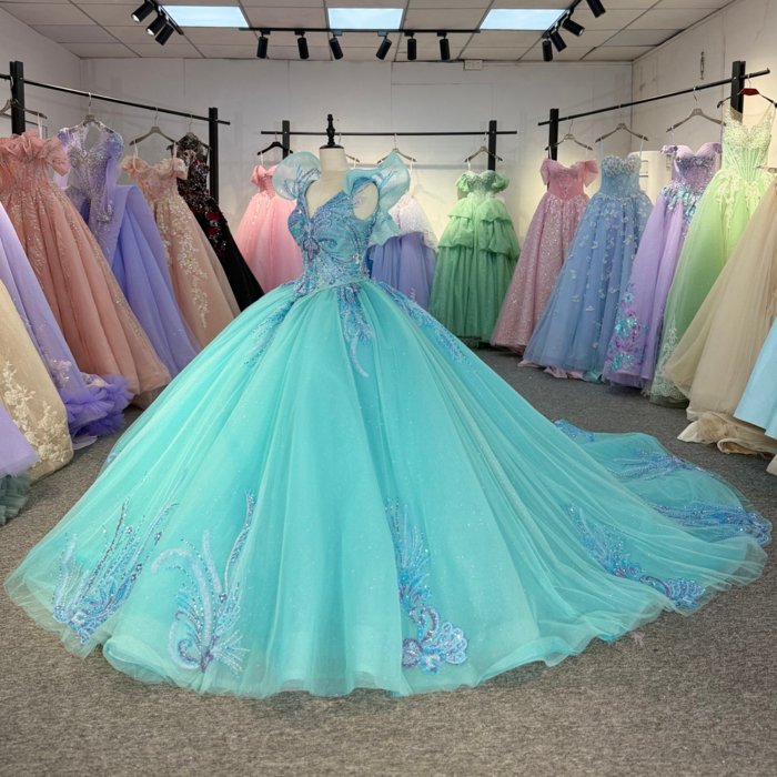 2025 Green Blue Quinceanera Dress Sweet 15 Quinceañera Flowers Vestidos De 15 Años Sequined Beading Lace Evening Party Dress 1355 - Image 5