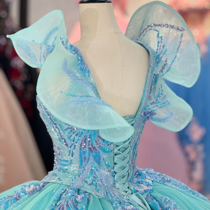 2025 Green Blue Quinceanera Dress Sweet 15 Quinceañera Flowers Vestidos De 15 Años Sequined Beading Lace Evening Party Dress 1355 - Image 4