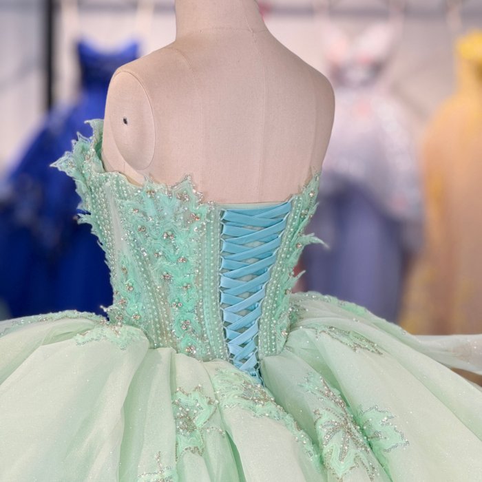 2025 Green Quinceanera Dress Strapless Sweet 15 Quinceañera Flowers Vestidos De 15 Años Sequined Beading Lace Evening Party Dress 1365 - Image 4
