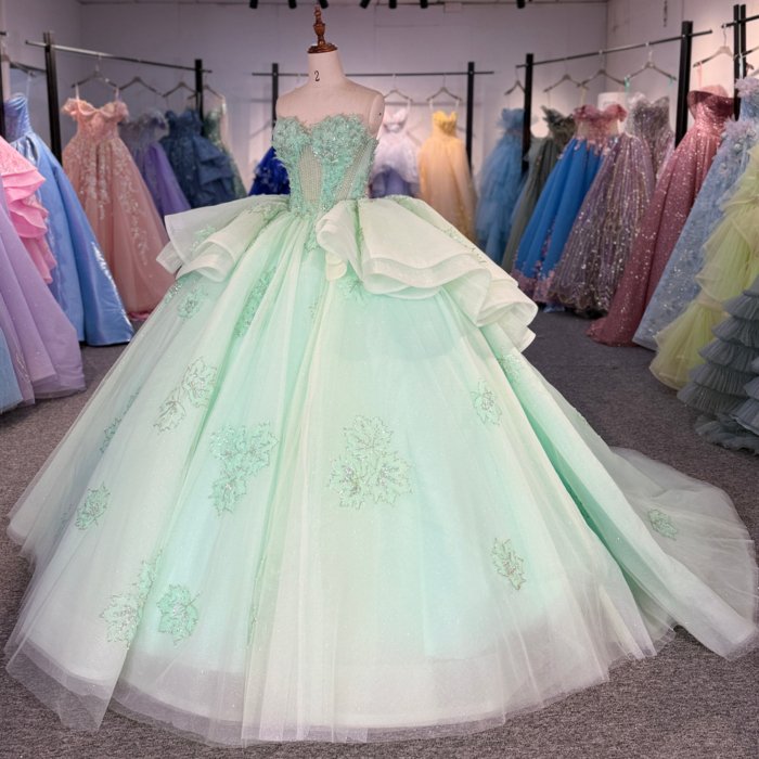2025 Green Quinceanera Dress Strapless Sweet 15 Quinceañera Flowers Vestidos De 15 Años Sequined Beading Lace Evening Party Dress 1365 - Image 5