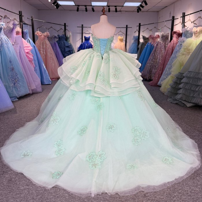 2025 Green Quinceanera Dress Strapless Sweet 15 Quinceañera Flowers Vestidos De 15 Años Sequined Beading Lace Evening Party Dress 1365 - Image 2