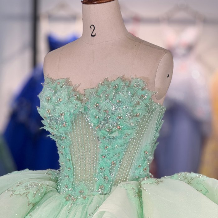 2025 Green Quinceanera Dress Strapless Sweet 15 Quinceañera Flowers Vestidos De 15 Años Sequined Beading Lace Evening Party Dress 1365 - Image 3
