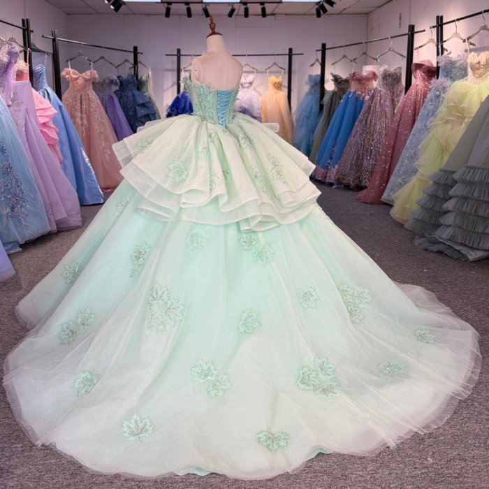 2025 Green Quinceanera Dress Strapless Sweet 15 Quinceañera Flowers Vestidos De 15 Años Sequined Beading Lace Evening Party Dress 1365 - Image 6