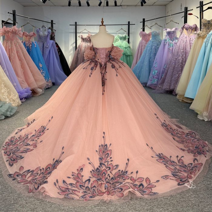 2025 Pink Quinceanera Dress Sweet 15 Quinceañera Flowers Vestidos De 15 Años Sequined Beading Lace Evening Party Dress 1366 - Image 2