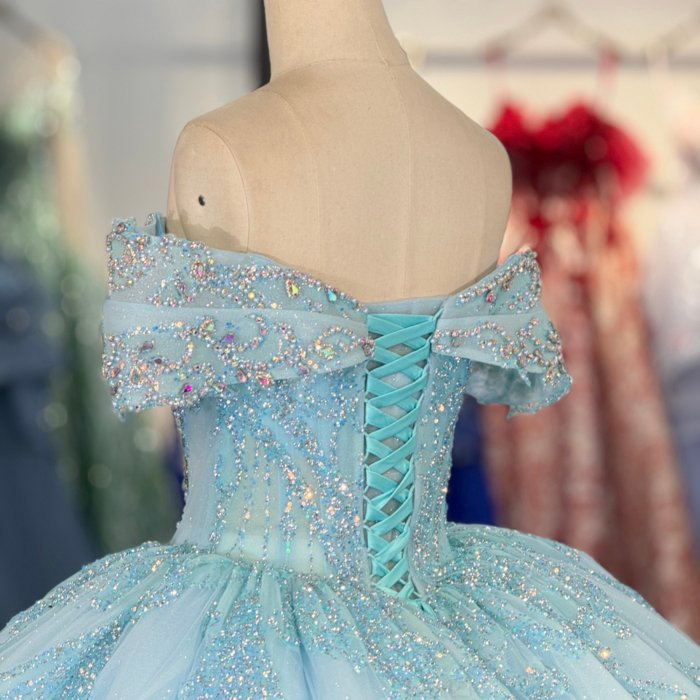 2025 Cinderella Blue Quinceanera Dress Sweet 15 Quinceañera Flowers Vestidos De 15 Años Sequined Beading Lace Evening Party Dress 1368 - Image 4