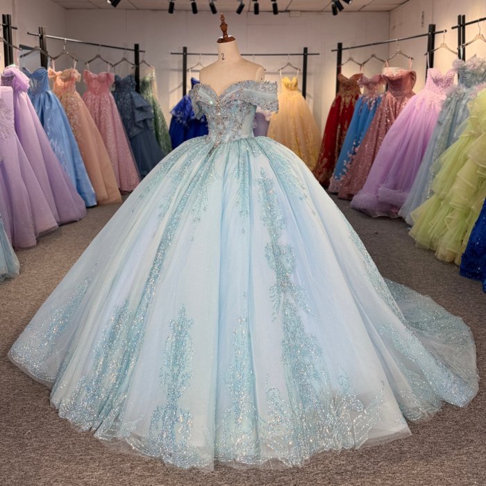 2025 Cinderella Blue Quinceanera Dress Sweet 15 Quinceañera Flowers Vestidos De 15 Años Sequined Beading Lace Evening Party Dress 1368 - Image 5
