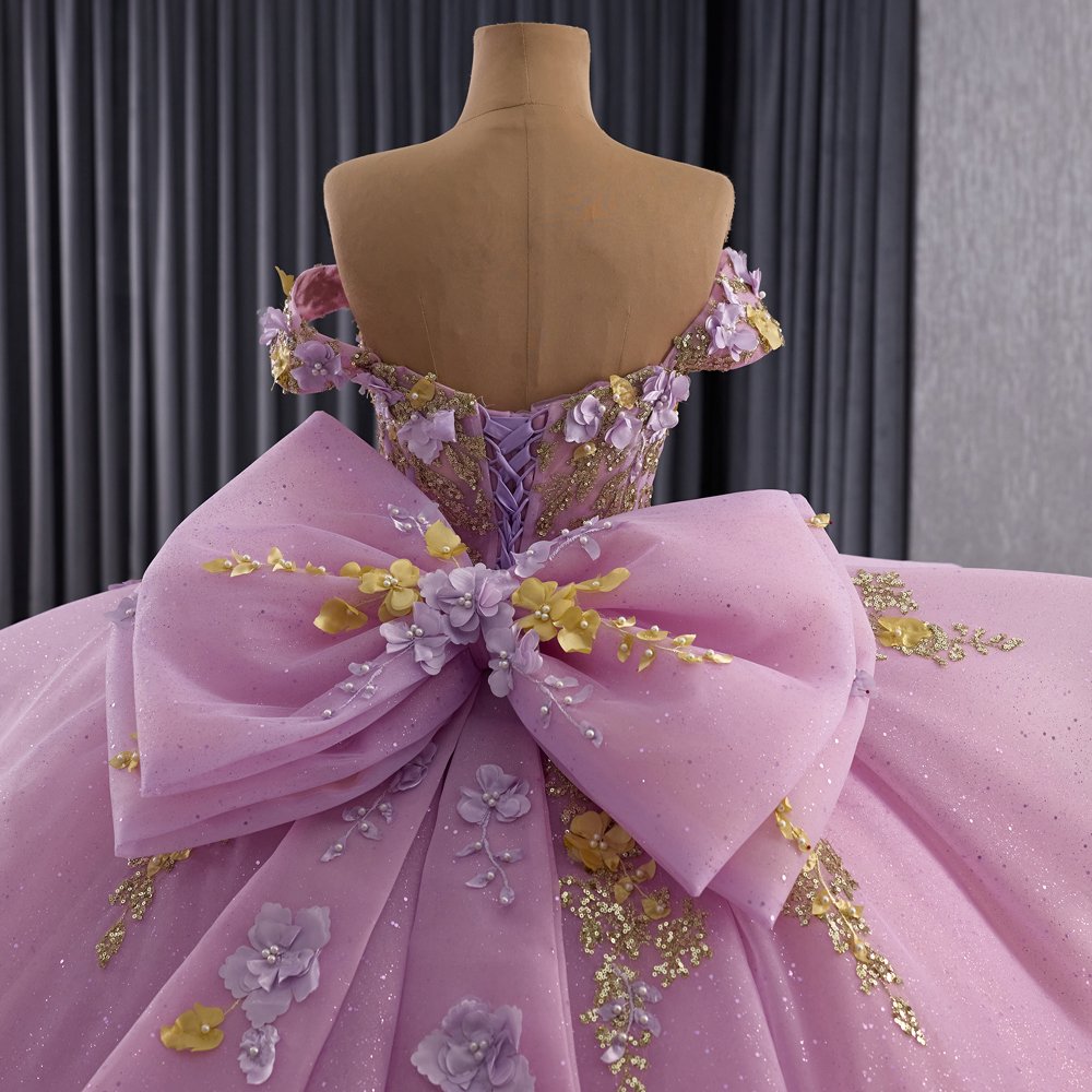 2025 Purple Quinceanera Dress Sweet 15 Quinceañera Flowers Vestidos De 15 Años Sequined Beading Lace Evening Party Dress - Image 4