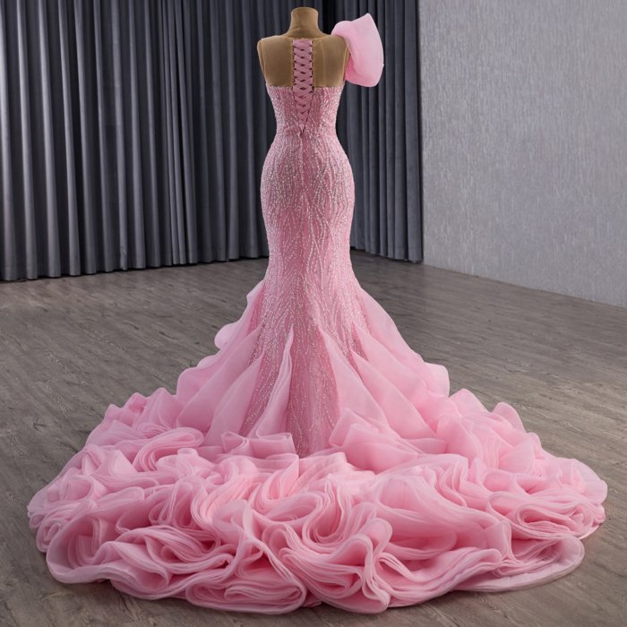 2025 Light Pink Evening Dress Flowers Vestidos De Fiesta Sequined Beading Lace Evening Party Dress - Image 2