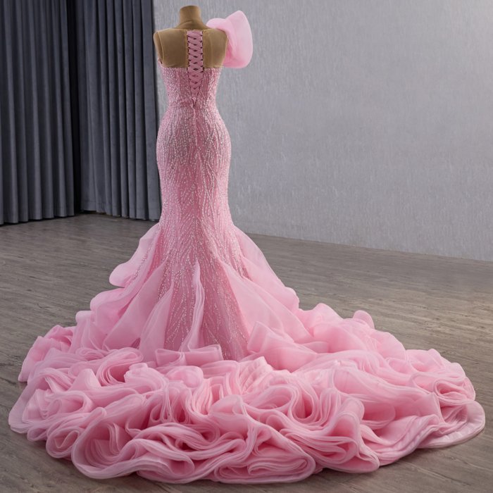 2025 Light Pink Evening Dress Flowers Vestidos De Fiesta Sequined Beading Lace Evening Party Dress - Image 6