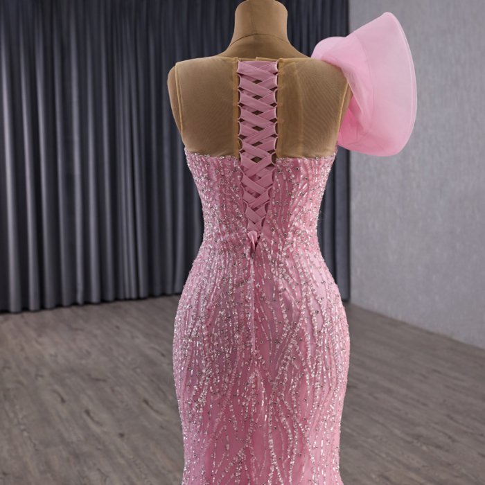 2025 Light Pink Evening Dress Flowers Vestidos De Fiesta Sequined Beading Lace Evening Party Dress - Image 4