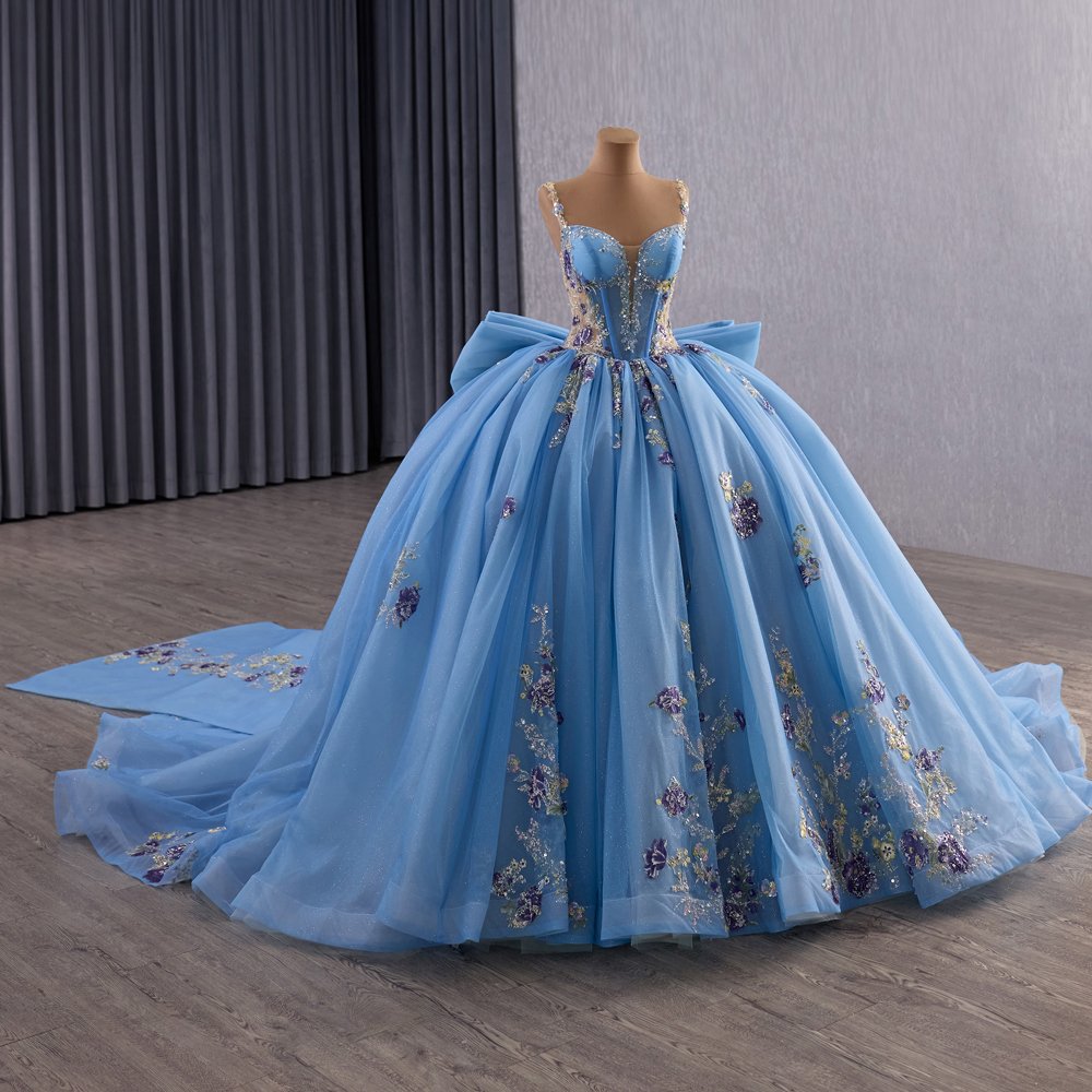 2025 Blue Quinceanera Dress Sweet 15 Quinceañera Flowers Vestidos De 15 Años Sequined Beading Lace Evening Party Dress 251082 - Image 7