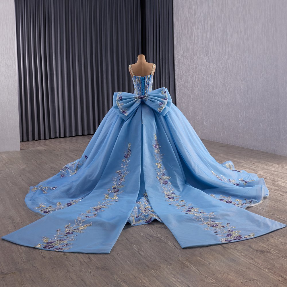 2025 Blue Quinceanera Dress Sweet 15 Quinceañera Flowers Vestidos De 15 Años Sequined Beading Lace Evening Party Dress 251082 - Image 2