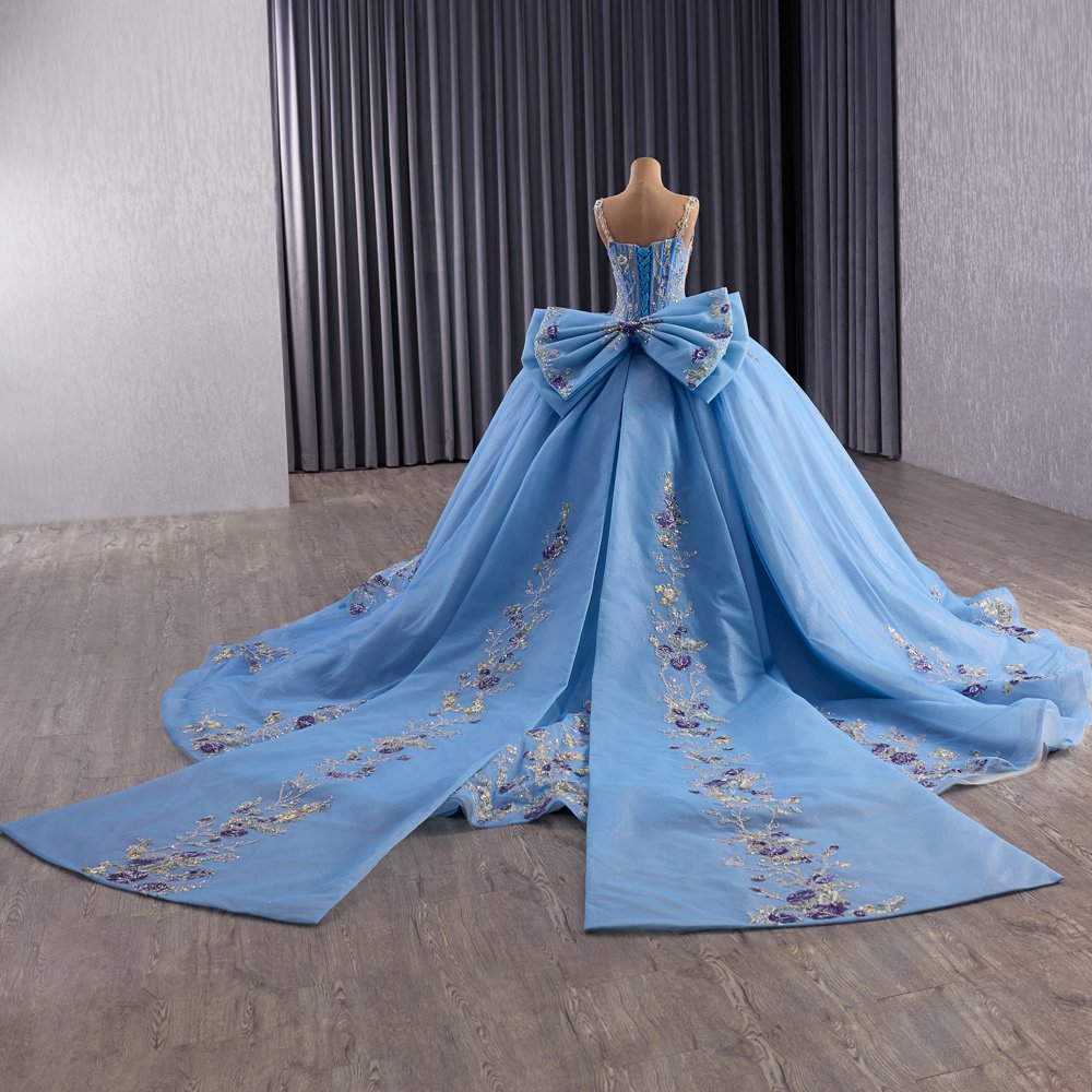 2025 Blue Quinceanera Dress Sweet 15 Quinceañera Flowers Vestidos De 15 Años Sequined Beading Lace Evening Party Dress 251082 - Image 6