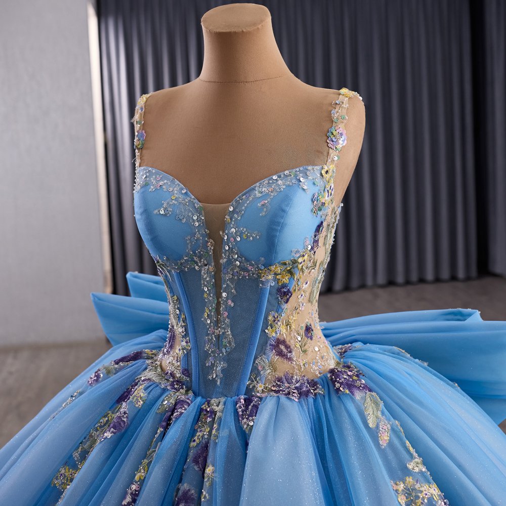2025 Blue Quinceanera Dress Sweet 15 Quinceañera Flowers Vestidos De 15 Años Sequined Beading Lace Evening Party Dress 251082 - Image 3