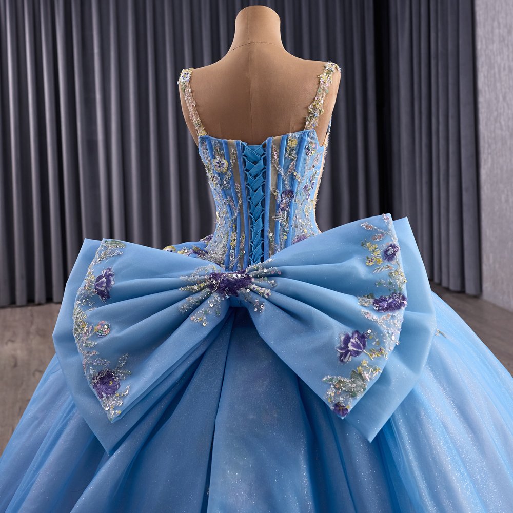 2025 Blue Quinceanera Dress Sweet 15 Quinceañera Flowers Vestidos De 15 Años Sequined Beading Lace Evening Party Dress 251082 - Image 4